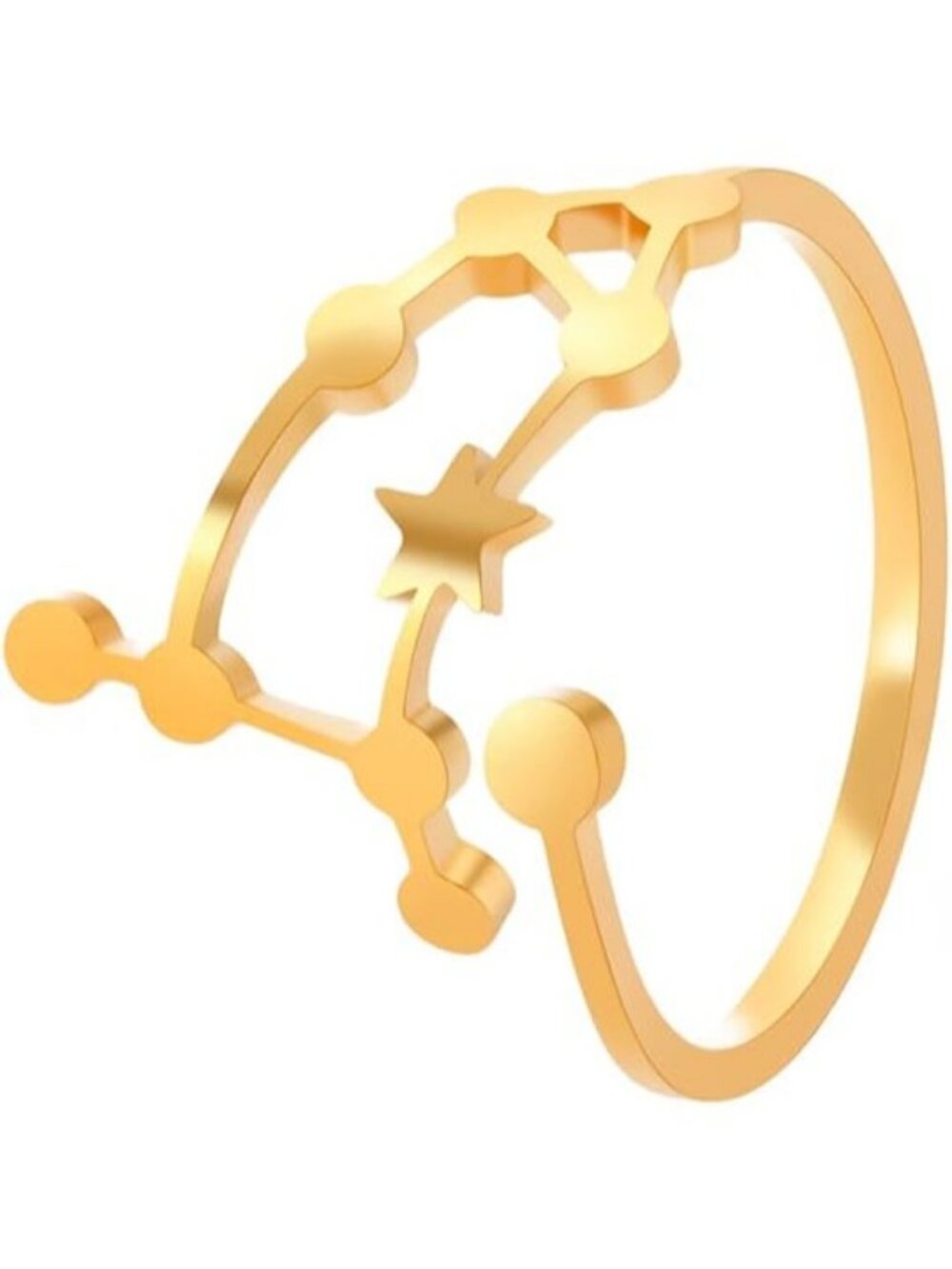 Gemini Gold Adjustable Zodiac Sign Constellation Stainless Steel Ring